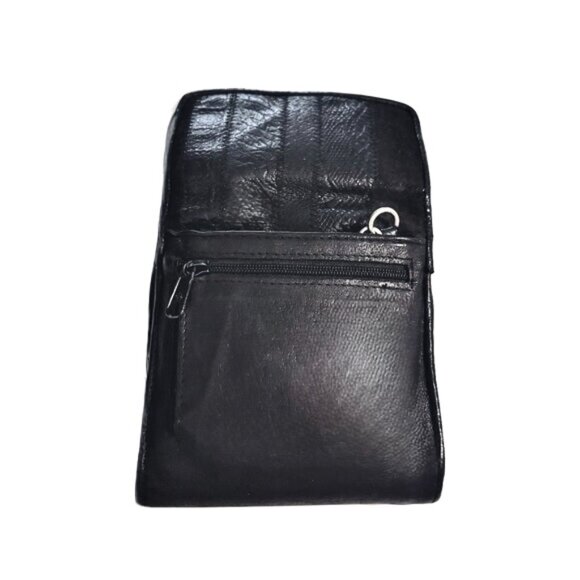 Mini Crossbody 4.5" Clutch Wallet Black Leather Silver Chain Strap Vintage - Picture 4 of 7